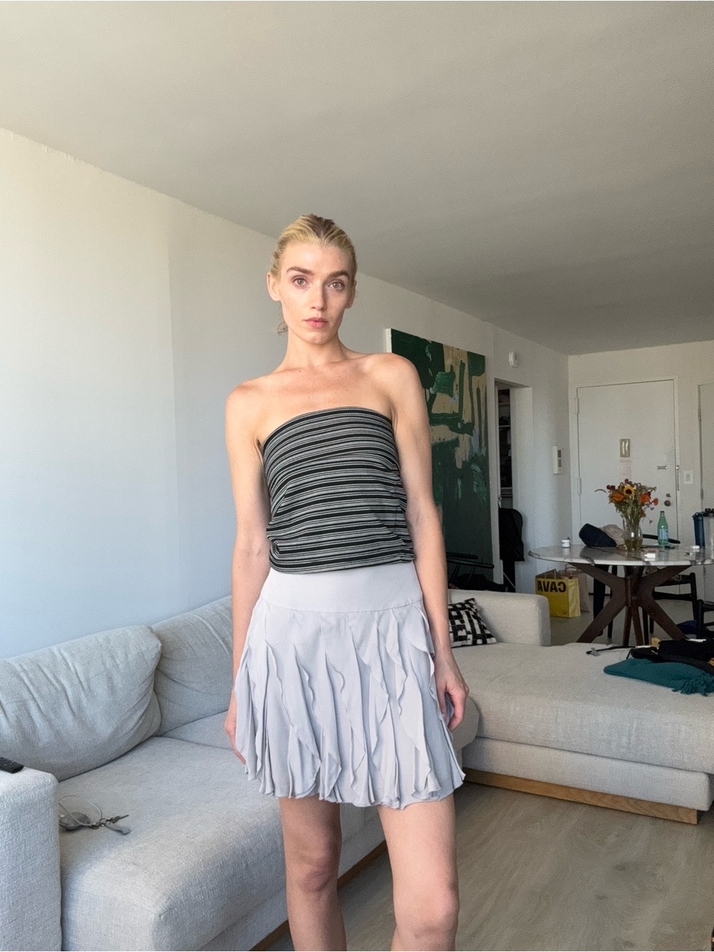 INC 100% Silk Ruffle Mini Skirt Gray Size 6 Y2K